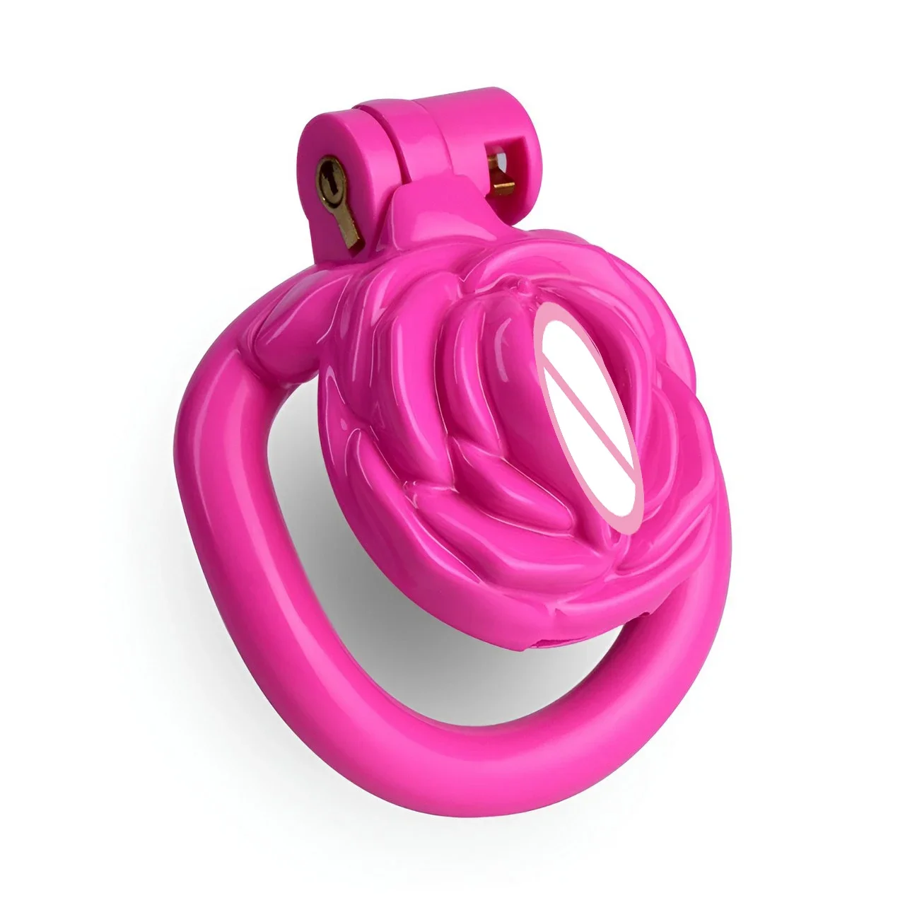 New ABS Rose labia Pseudo feminine Chastity lock 4 ring male penis cos Vulva flower core chastity cb lock short