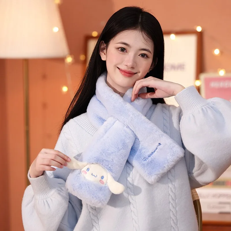 Cute My Melody Kawaii Kuromi Cinnamoroll Winter Set Includes 3Pcs Plush Earmuffs Scarf Flip Gloves Soft Thicken Warm Girl Cute
