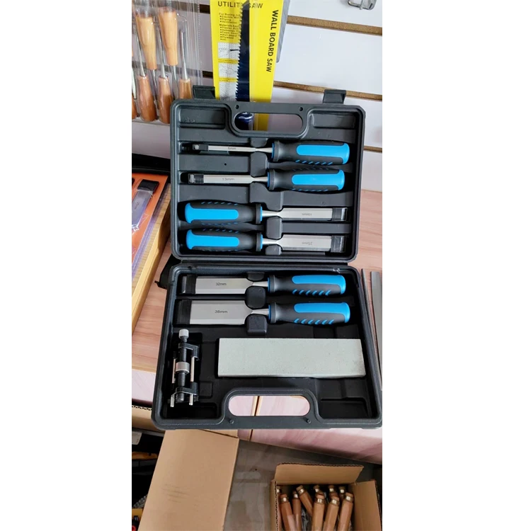 Premium Chrome Manganese Blades for Woodworking, Carving, Soft Grip Handles W Hammer Steel-end  4-Piece Wood Chisel Sets