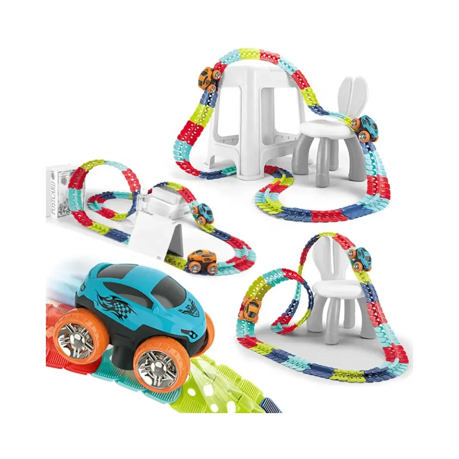 Slot Car Tracks 138pcs Diy Assembled Slot Railway Racing Flexible Toy Changeable Car Track Toy