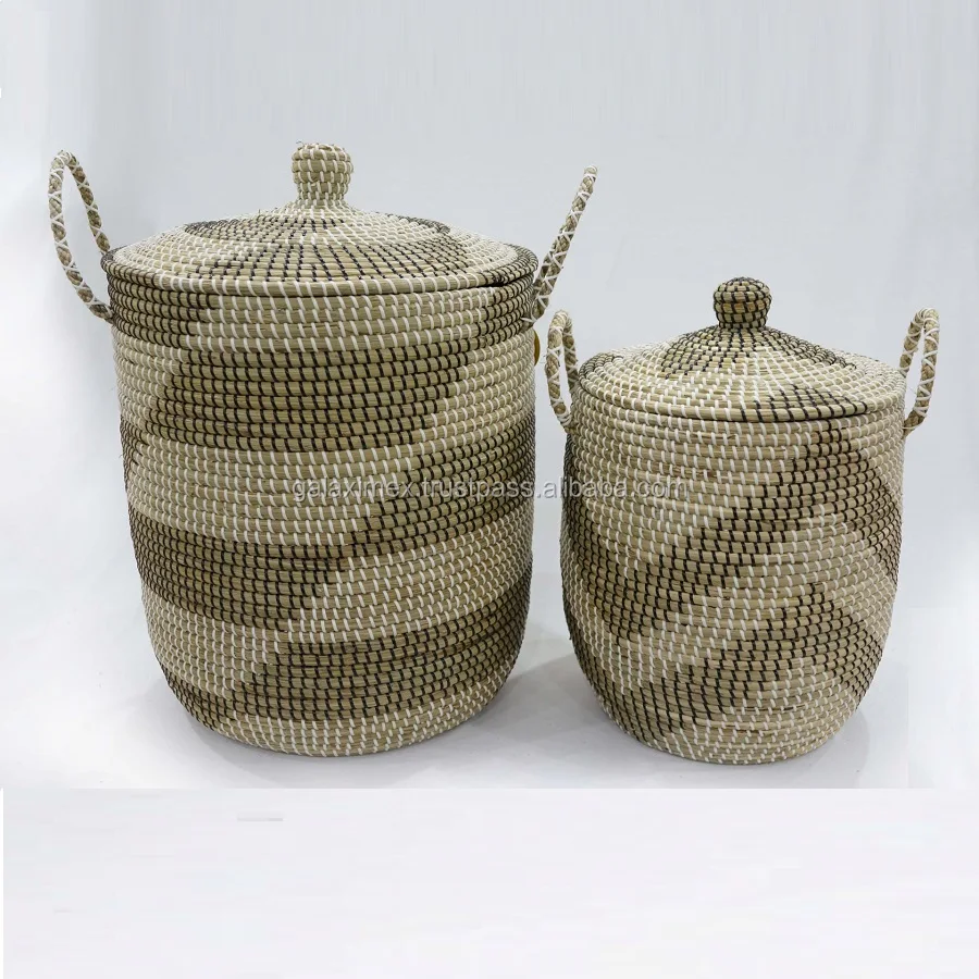 Eco-friendly Seagrass Basket with lid Handmade Natural Wicker Storage Baskets by Vietnam Wholesale made in Vietnam