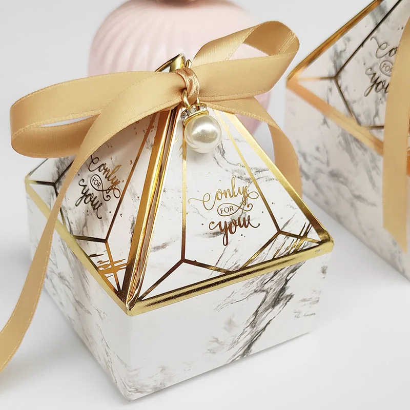 New Paper Gift Box Gem Tower Candy Box with Ribbon Bead Wedding Favor Decoration Baby Shower Packaging Event & Party Supplies