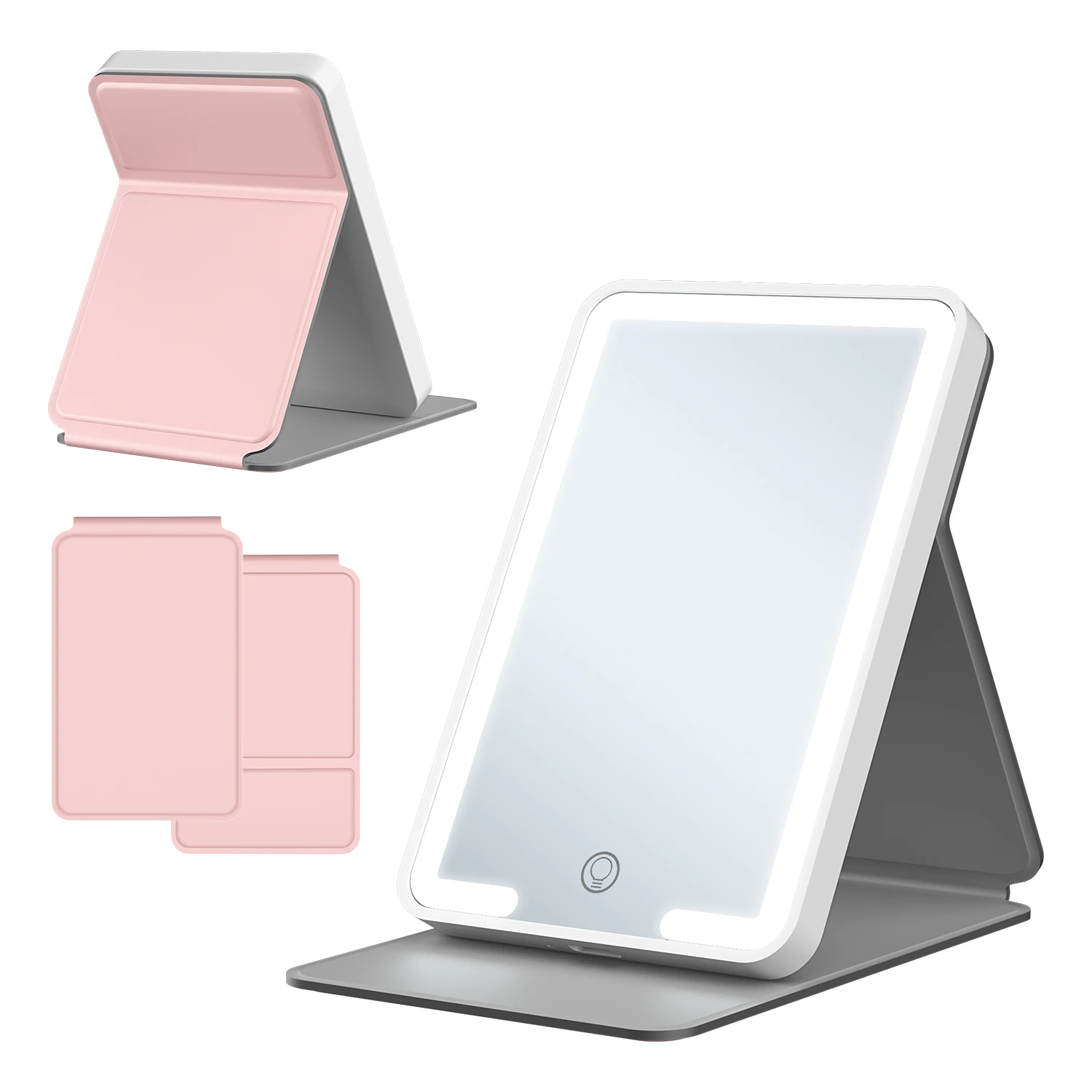 Cute LED Light Pocket Purse Hand Held Portable Folding Small Mini Makeup Mirror with PU Leather Case Cover