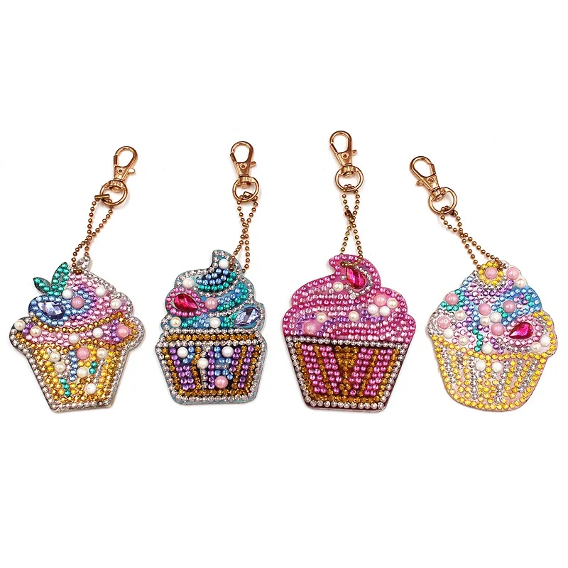 wholesale diy pvc 4pieces cute key chain ice cream with diamond accessories promotion gift