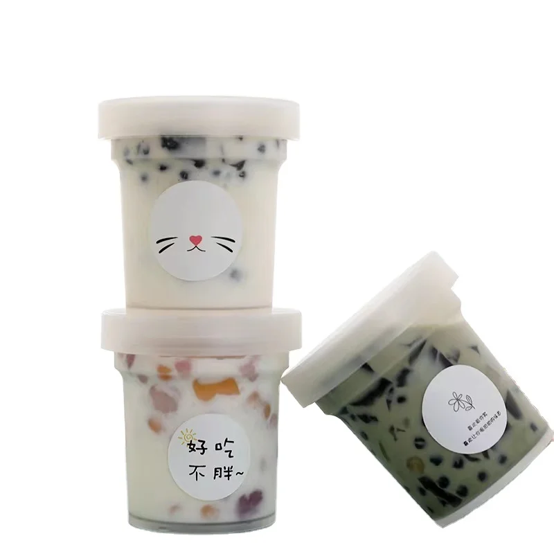 500ml 16 oz disposable BPA free Plastic PP Ice Cream Jars Cups For Fruits Milk Tea Grass Jelly  Yogurt Mousse Pudding Container