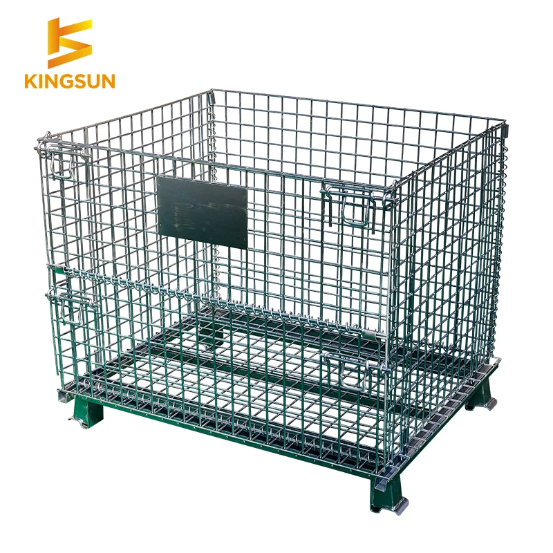 Collapsible stacking welded wire mesh container cage pallet for storage