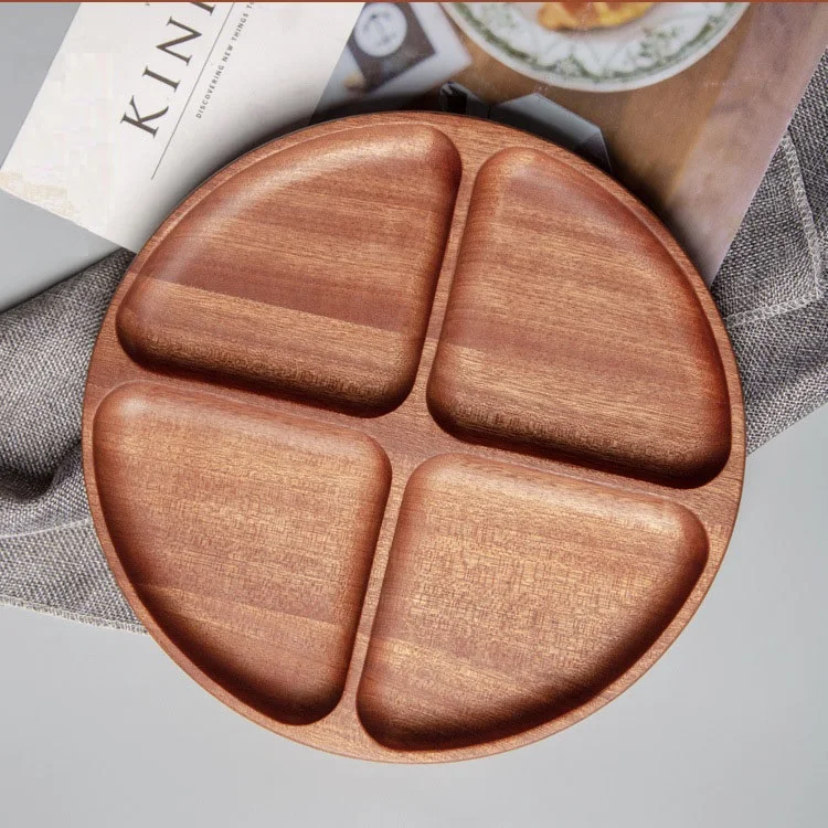 Factory hot selling bamboo and wooden tray rolling tray wood food plate acacia wood tray