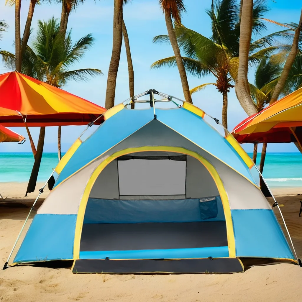 Automatic Pop-Up Beach Tent 3-4 Persons Waterproof Windproof Double Layer Oxford Fabric Fiberglass Summer Glamping tent