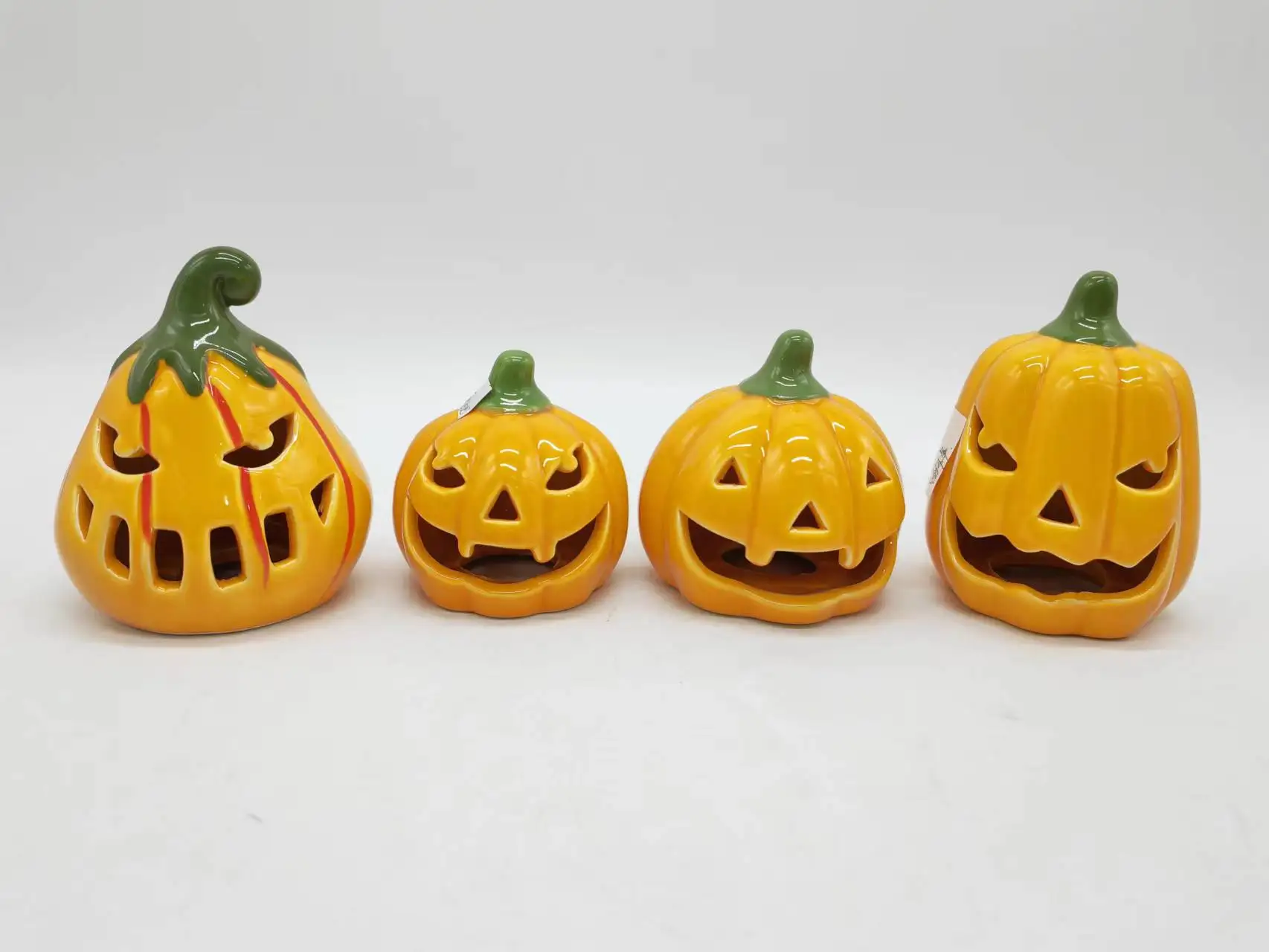 Handmade personalized ceramic pumpkins wholesale light up christmas ornaments halloween pumpkin light with pinstripe LED light