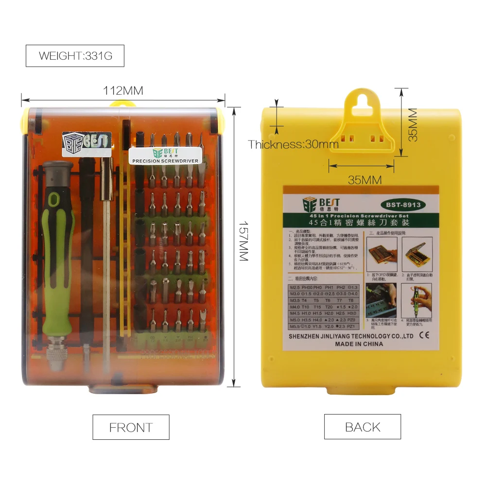 BESTOOL OEM 45pcs Multi-Bit Hardware Kit Set Strong Magnetic Precision Screwdriver set with Torx Phillips Slotted bits
