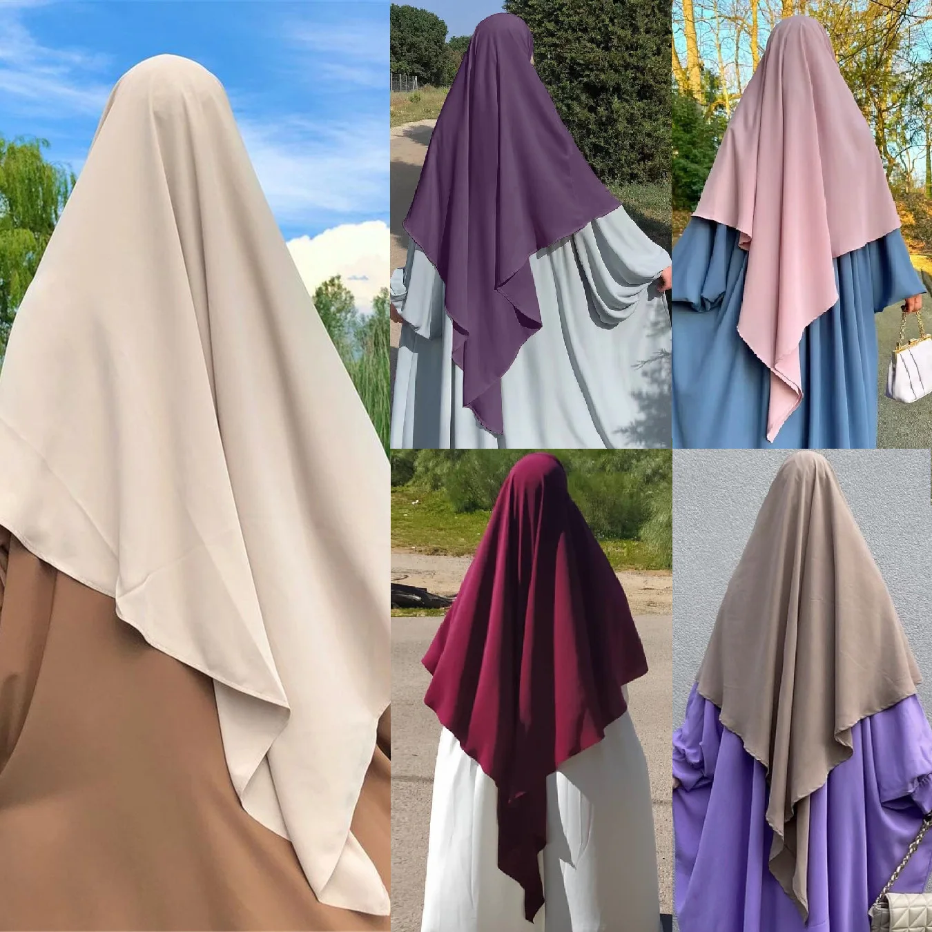 Wholesale 15 Colors Middle East Dubai Turkey Gown Chiffon Abaya Jilbab One Piece Women Muslim Dress Hijab Khimar