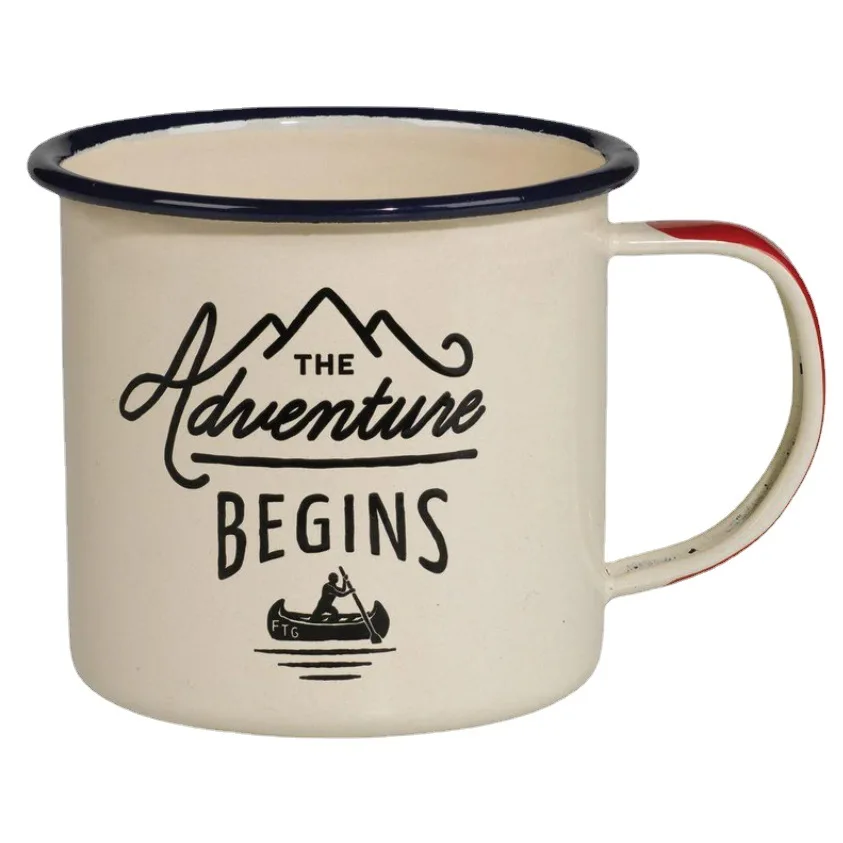 GZYSL RTS Custom logo colorful Retro Souvenir Enamel Coffee Cup Enamelled Travel Camping Mugs with black or metal rim
