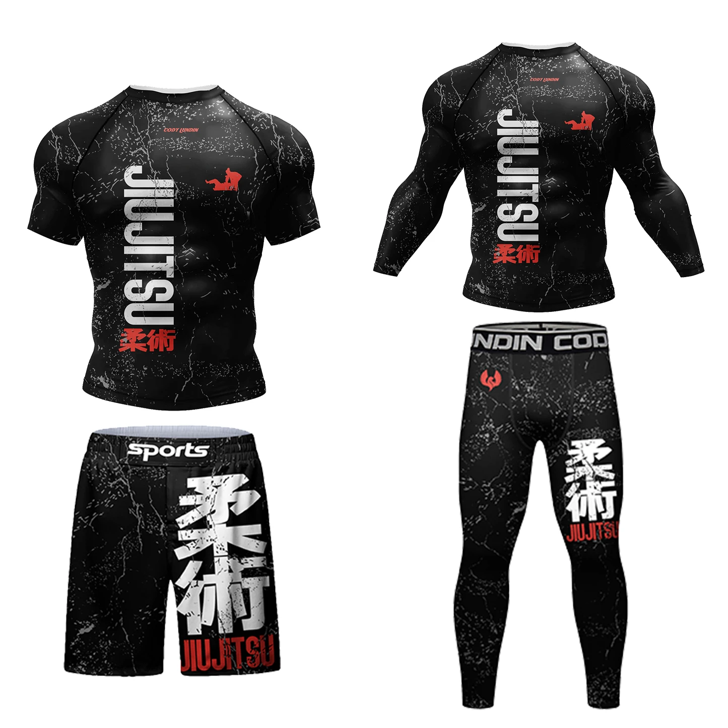 Custom BJJ Rashguard T Shirts+Pants Rash Guard Fitness Tracksuit Boxing Jerseys Muay Thai Compression Men Kickboxing Sport Suit