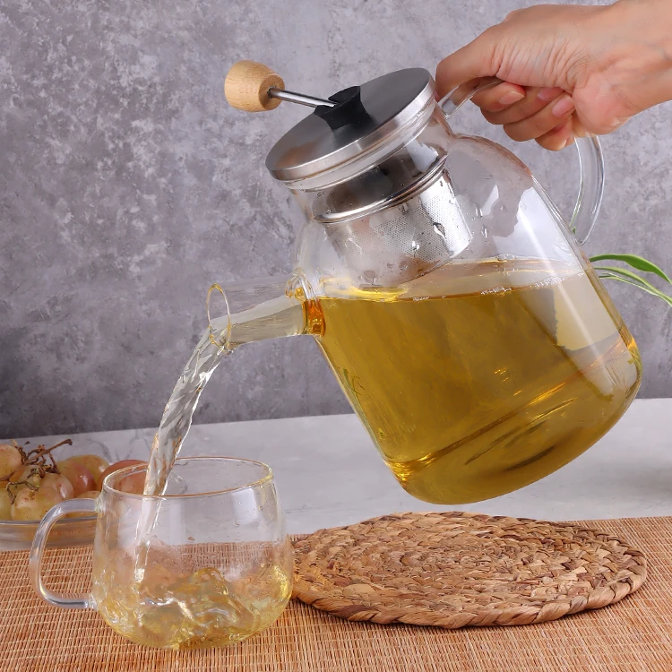 2021 Amazon hot sell glass tea pot with tea infuser high borosilicate glass tea maker wholesale 1000ml
