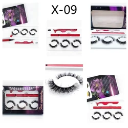 private label 3 pairs mink lash box vendor natural mink eyelashes set with glue magic eyeliner pen and tweezers