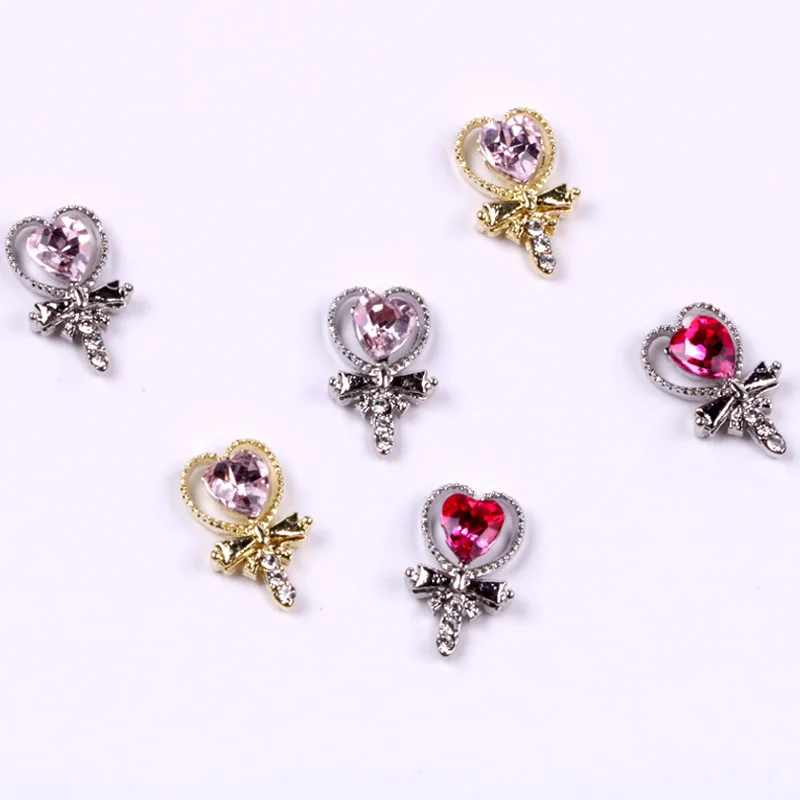TSZS Factory Wholesale Sliver Gold Metal Nail Art Jewelry Colorful Diamond Shine Nail Parts Alloy Love Magic Wand Nails Charm