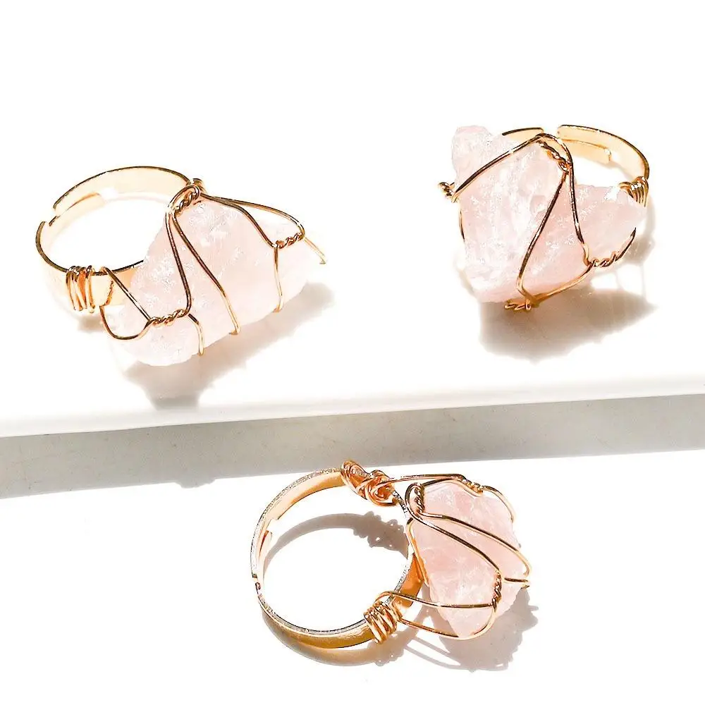 Wholesale Natural Crystal Stone Ring Adjustable Claw Setting Gemstone Rings Natural Rough Raw Crystal Rings Natural Stone