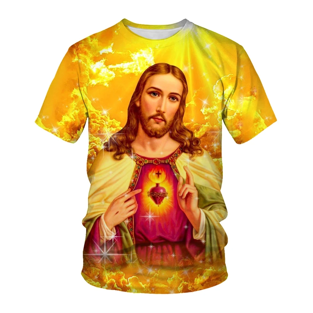 Free Shipping Wholesale Religious Virgin Mary T-shirts Clothing Custom Jesus Christ T Shirt With Cheap Price