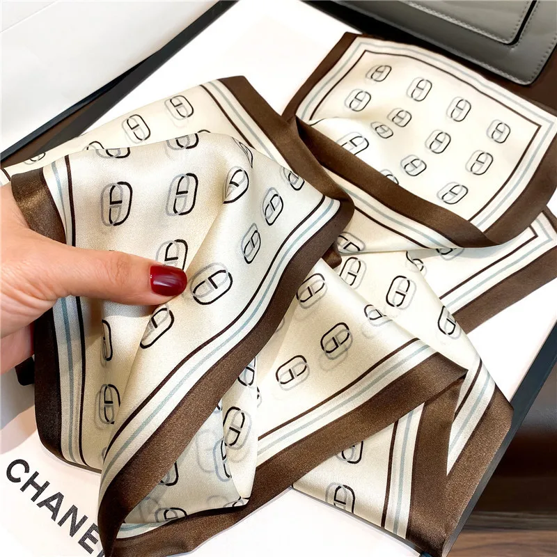 Tking Custom Big Women Digital Printing Satin Pure Silk Scarf 90*90 Cm Hair Square Polyester Scarves Ladies