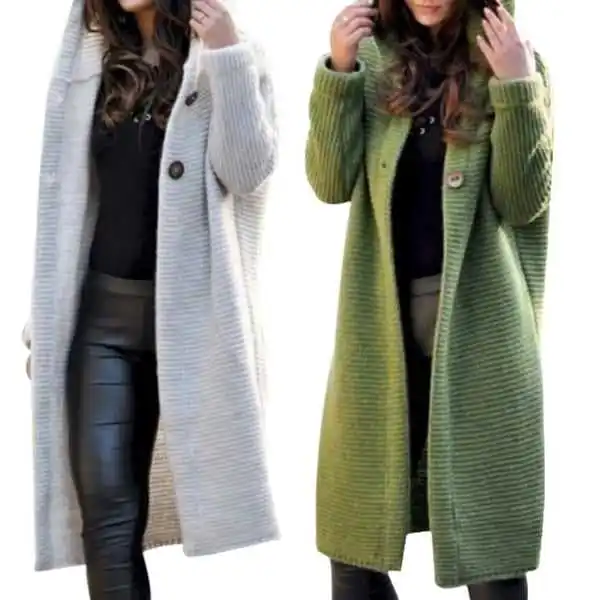 FNJIA Custom Logo Long Ladies Cardigan Sweater Knitted Casual Long Sleeve With Pockets Plus Size Long Cardigan Woman Sweaters