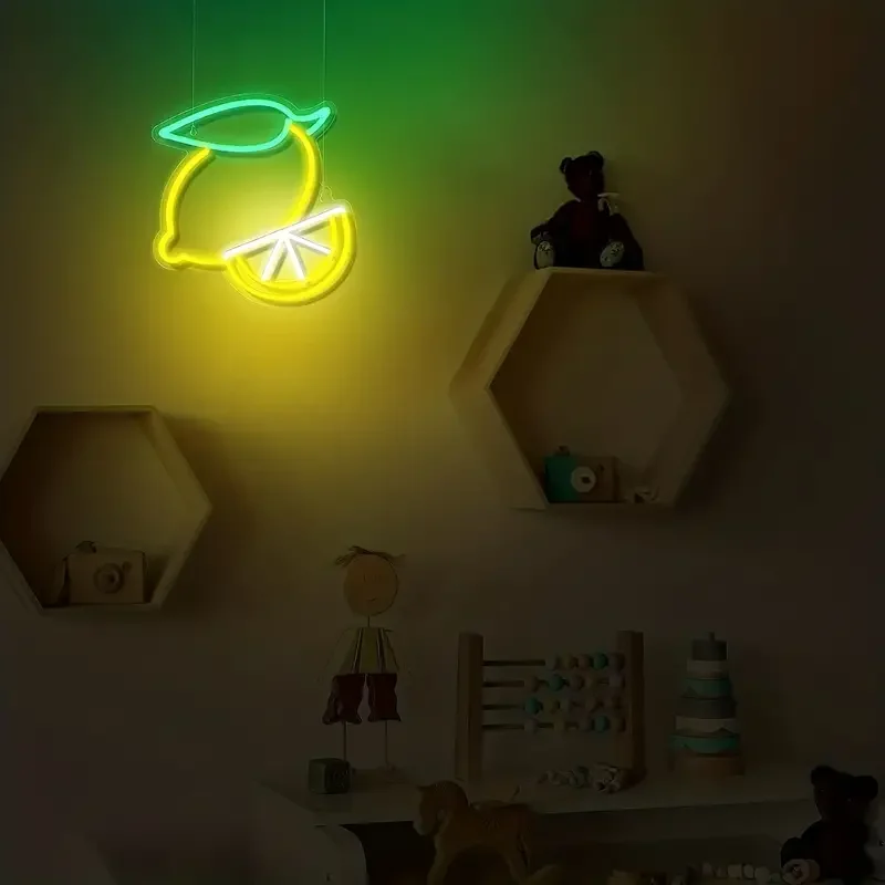 1pc Lemon Neon Sign - Cute Fruit Shape 11.81 X11.65 Inches LED Wall Art Light for Room, Bedroom, Birthday Party, Bar Decor