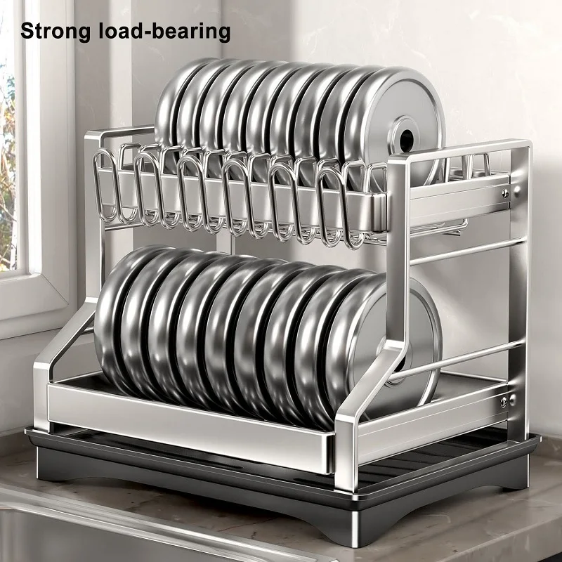 Kitchen Organizer 2 Tier Dish Drying Rack Utensils Storage Rack Bowls Knife Fork Pot Holder Countertop Dinnerware Drainboard