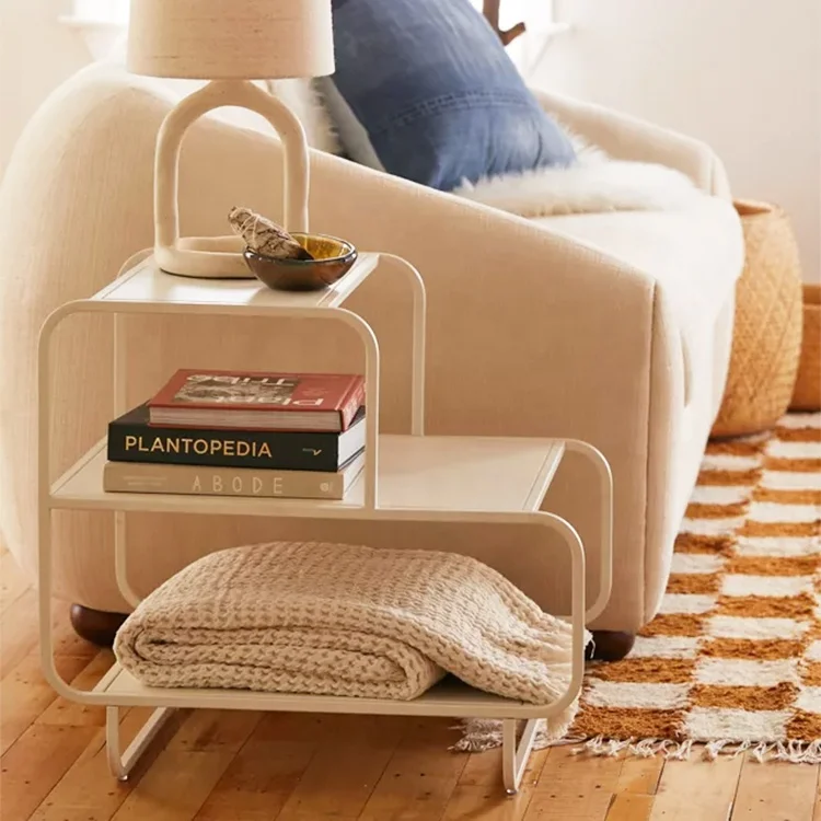 Curved Square Metal Storage Coffee Table Modern Sofa Side table ladder Design