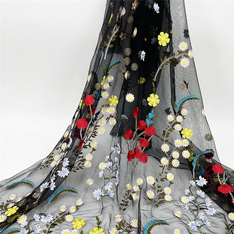 
New fancy lace embroidery with colorful embroidred flowers for woman fashion 