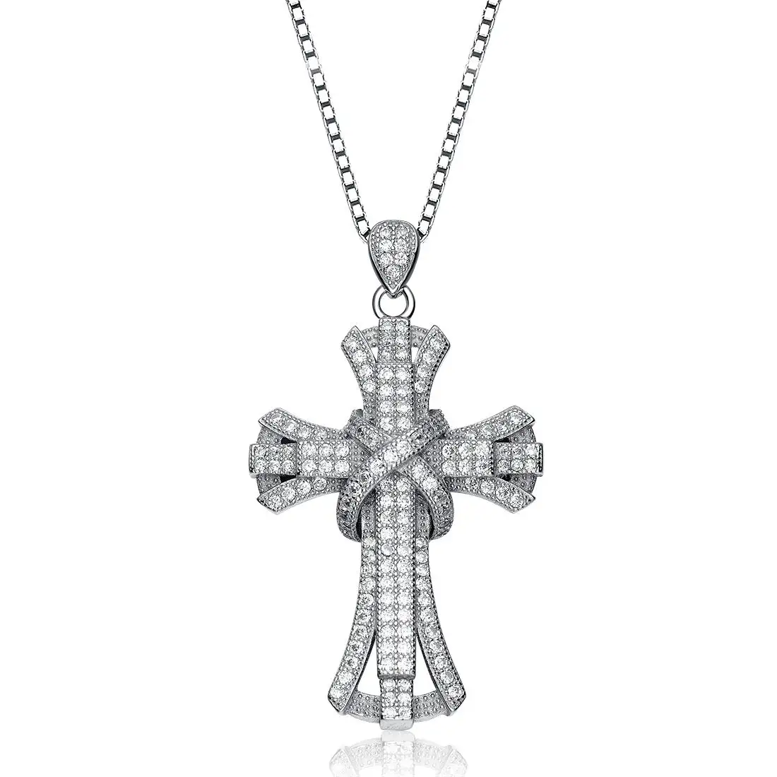 ACEWORKS Mirco Paved CZ 925 Sterling Silver Cross Necklace
