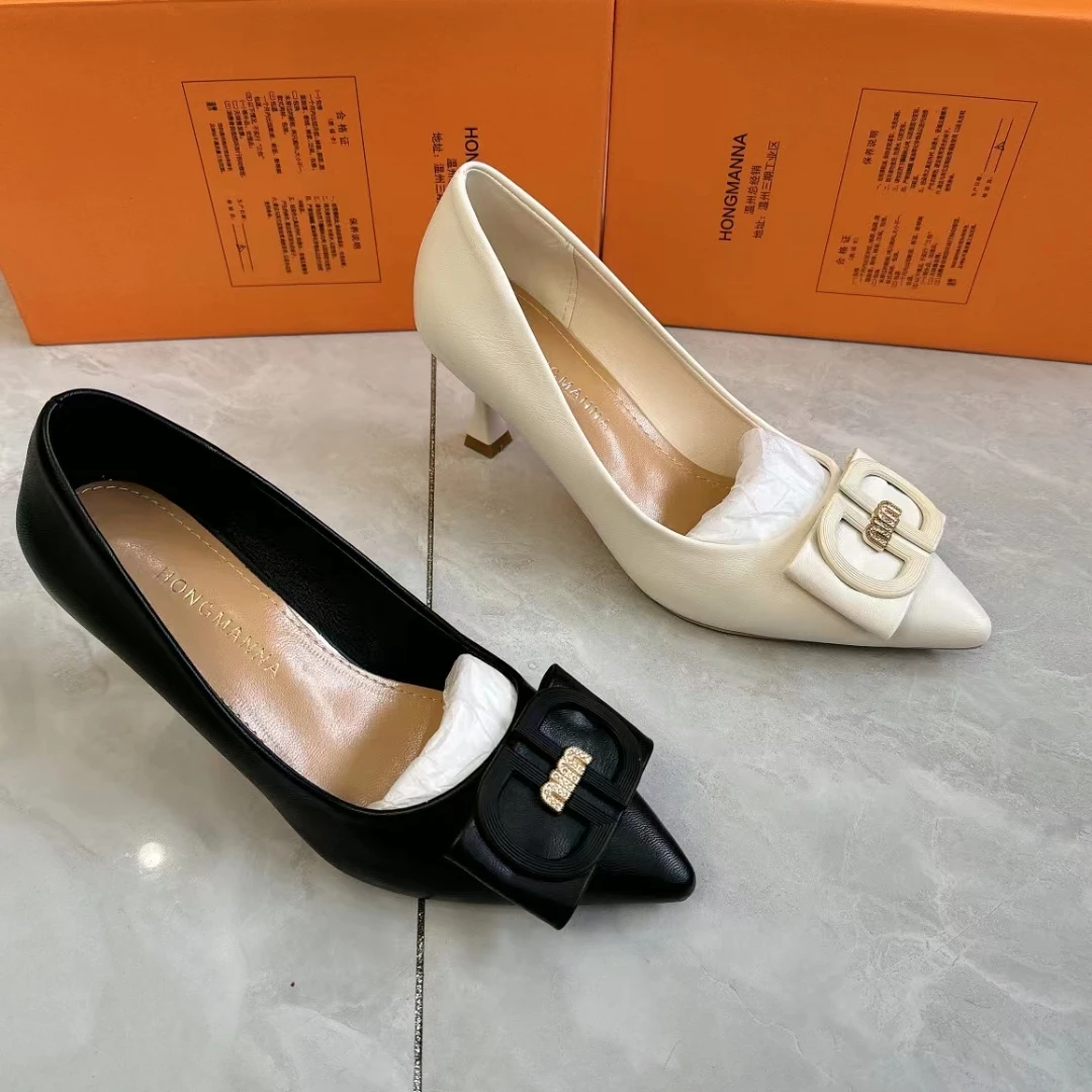 W2848 Trendy Simple Stiletto Office Ladies Heels Work Shoes PU Leather Slip-On Pointed Toed High Heels Shoes For Women