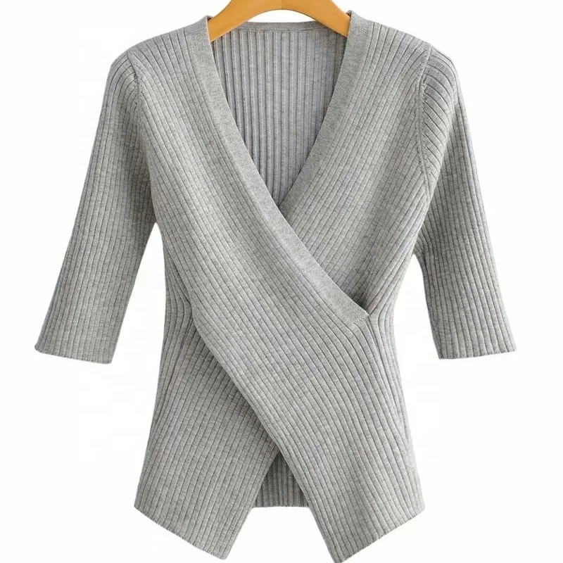 
Fashion v-neck women sweater jumper knitwear cross split loose female knitted pullovers for girls 