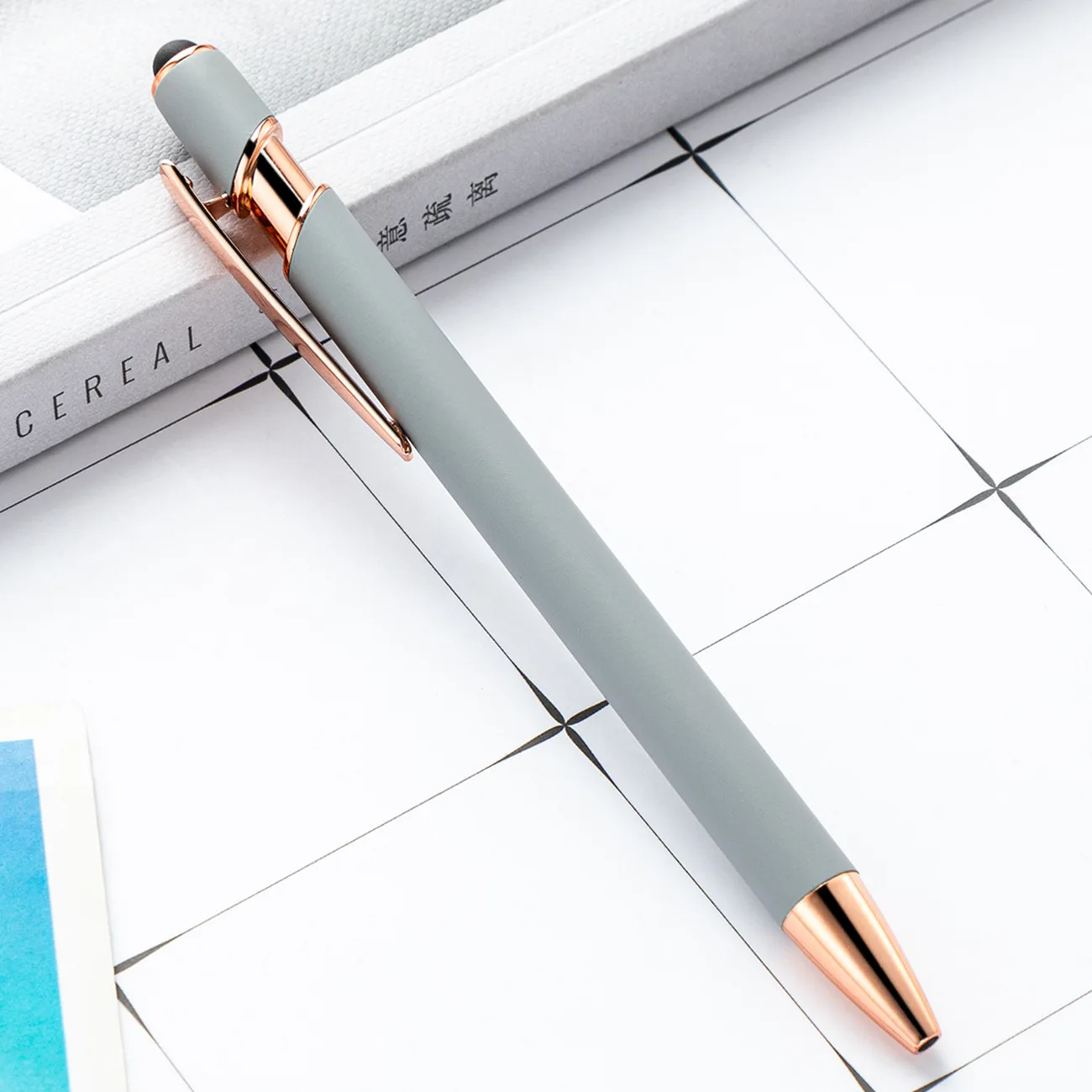 Custom Logo Golden Rose Double-Headed Stylus Ballpoint Pen Simple Shape Bright Colored Metal For Gifts Business Promotions