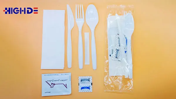 8 in 1 kits tableware salt pepper sachet airline sets disposable plastic cutlery full auto flow wrapping machine