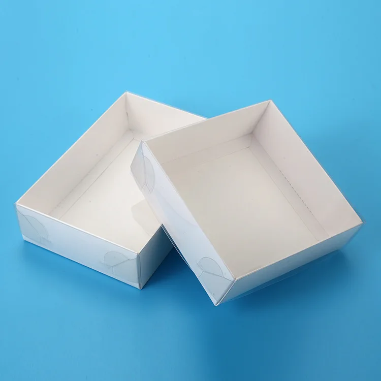 In Stock White Paper Base Square Cake Box Clear Inside Lid 6 10 12 inch Sweet Dessert Bakery Box Fodlding Cardboard PET PVC