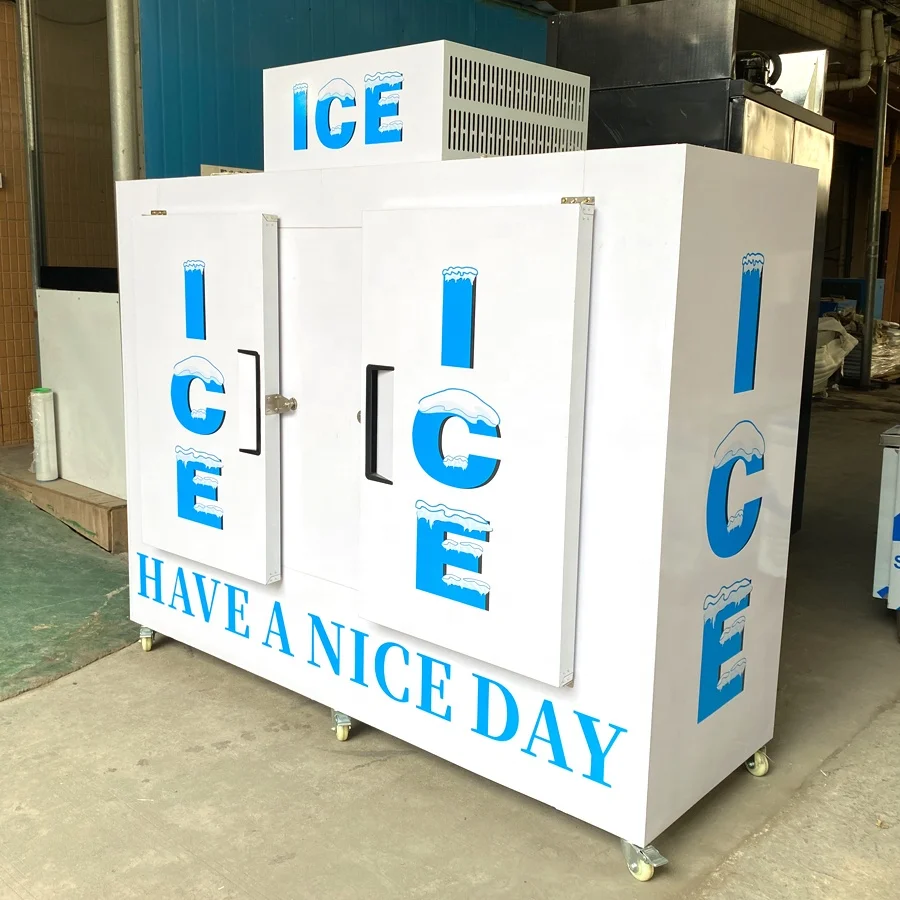 Double doors cold wall ice bags merchandising storage freezer box