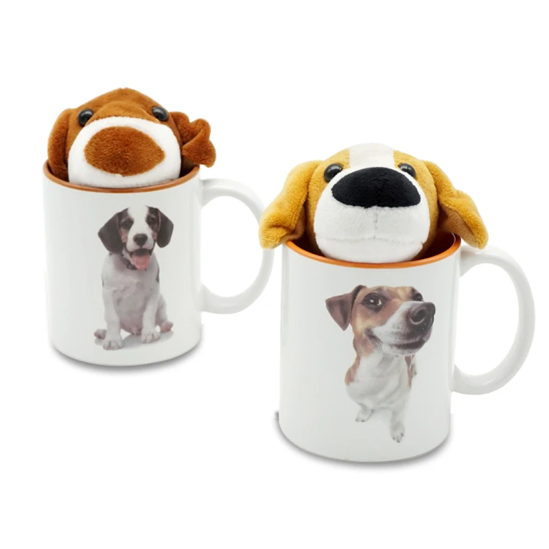 11oz funny mug plush filled pet dog toy custom soft toy cute drinking ceramic birthday gift mugs
