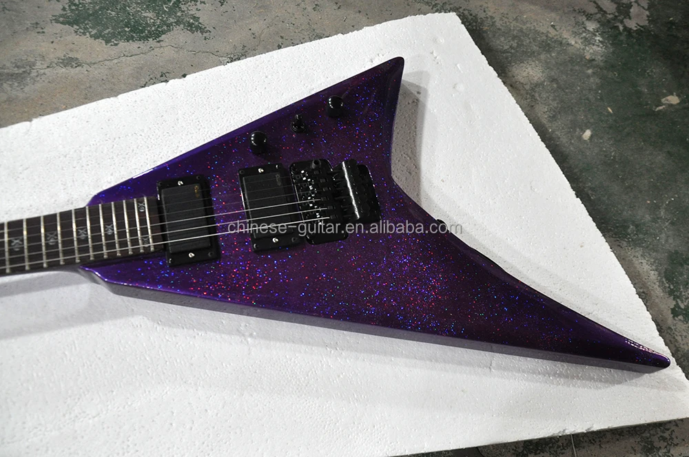 Flyoung shiny particles Paint electric Guitar Factory High QUality Guitars Flying V shape Guitar
