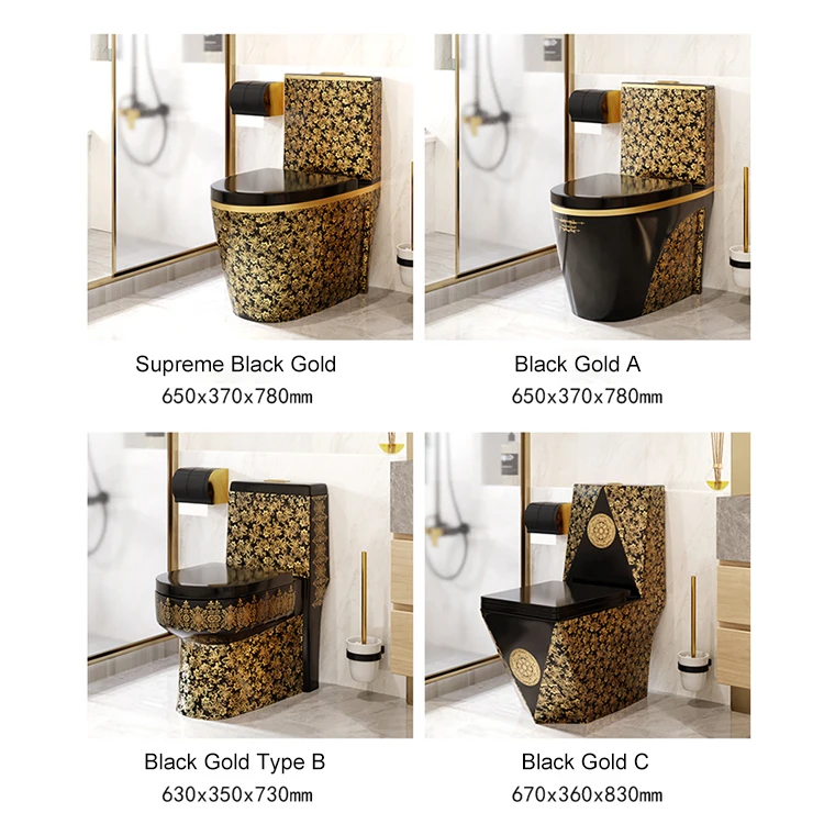 New Design European Style Luxury WC One Piece Toilet Porcelain Gold Toilet Electroplated