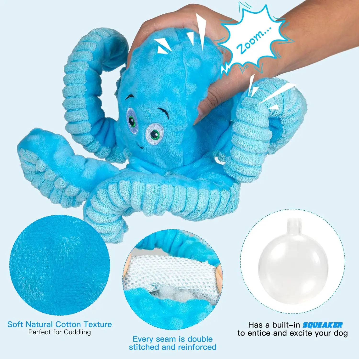 Squeaky Dog Toys Octopus-Tug of War Dog Plush Toy for Large Breed Interactive Stuffed Dog Chew Toys