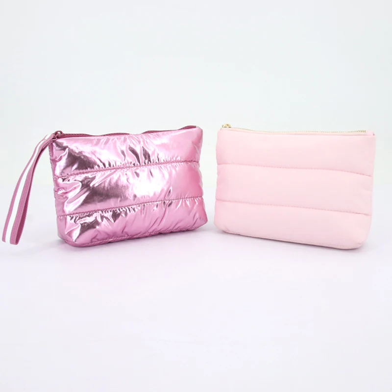 Custom Shockproof Light Weight Soft Cotton Padded Quilted Puffer Puffy Cosmetic Bags