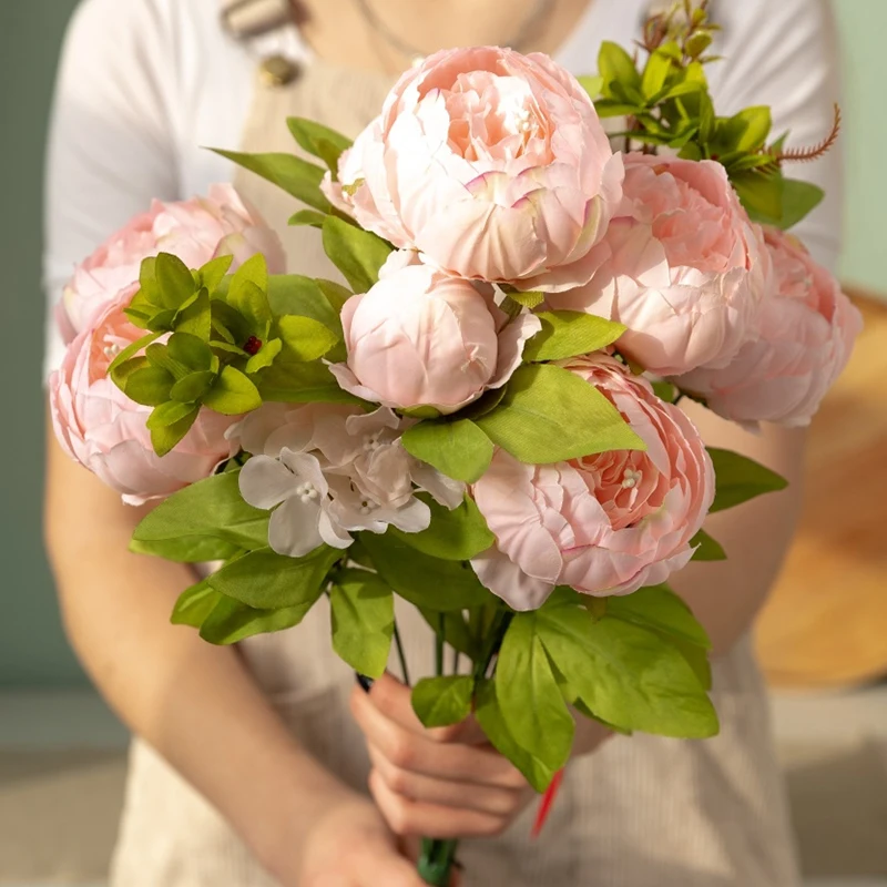 Artificial Rose Peony Bouquet Simulation Flowers Home Wedding Bride Holding Long Stem Flores Artificial Flowers