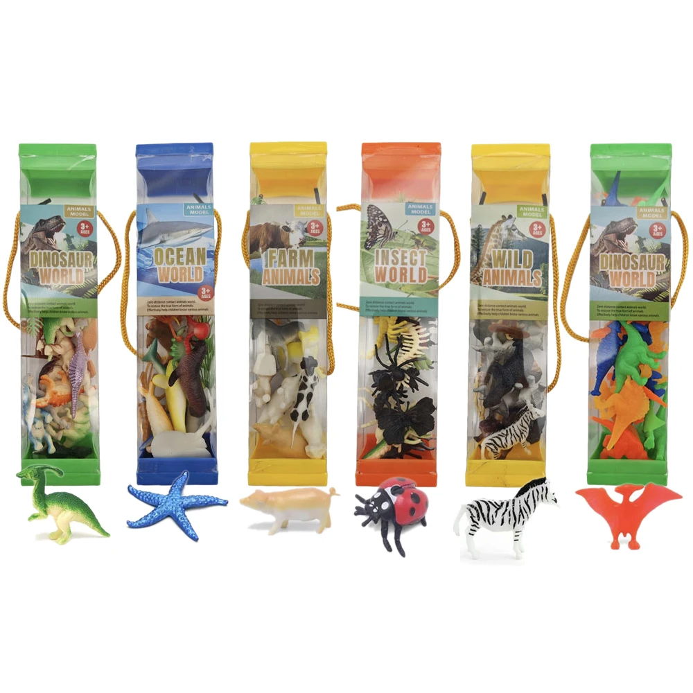 Colorful square tube animal dinosaur insect model mini pvc plastic toy for kids collection