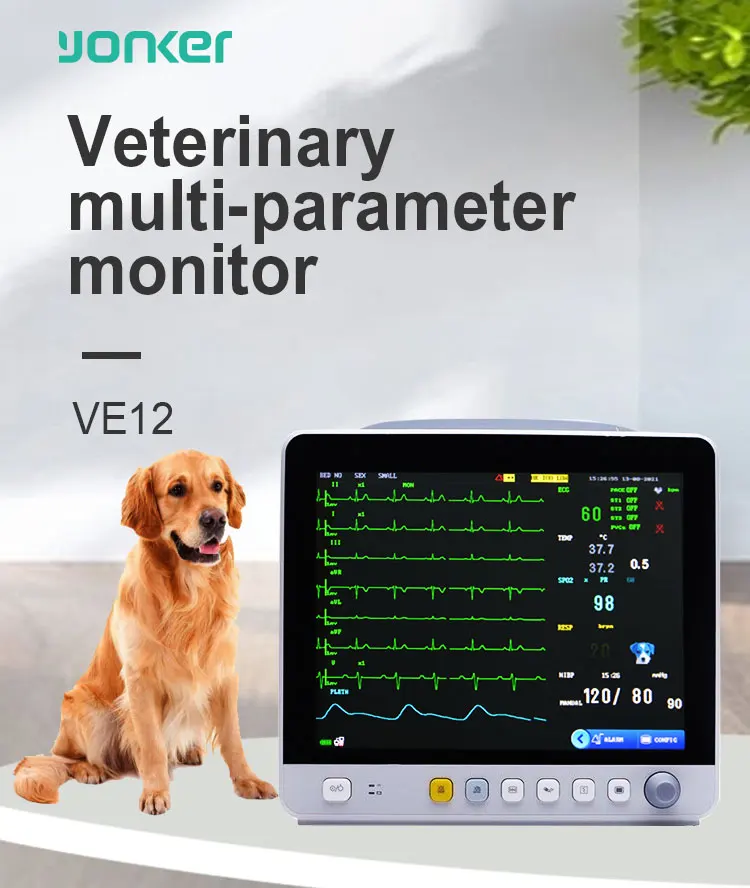 Yonker hospital animal vital sign dog pet ecg heart rate ultrasound machine portable multiparameter veterinary patient monitor