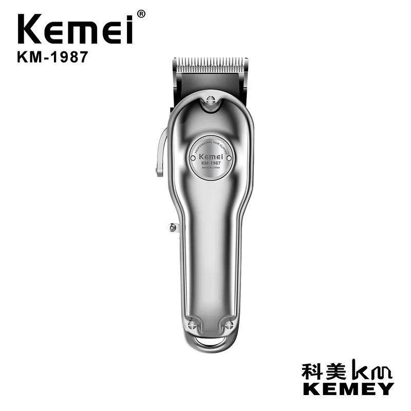 Kemei машинка для стрижки волос KM-1987 золотых и серебряных Аккумуляторная Регулируемая лезвие из углеродистой стали, металлический корпус, электрическая машинка для стрижки волос