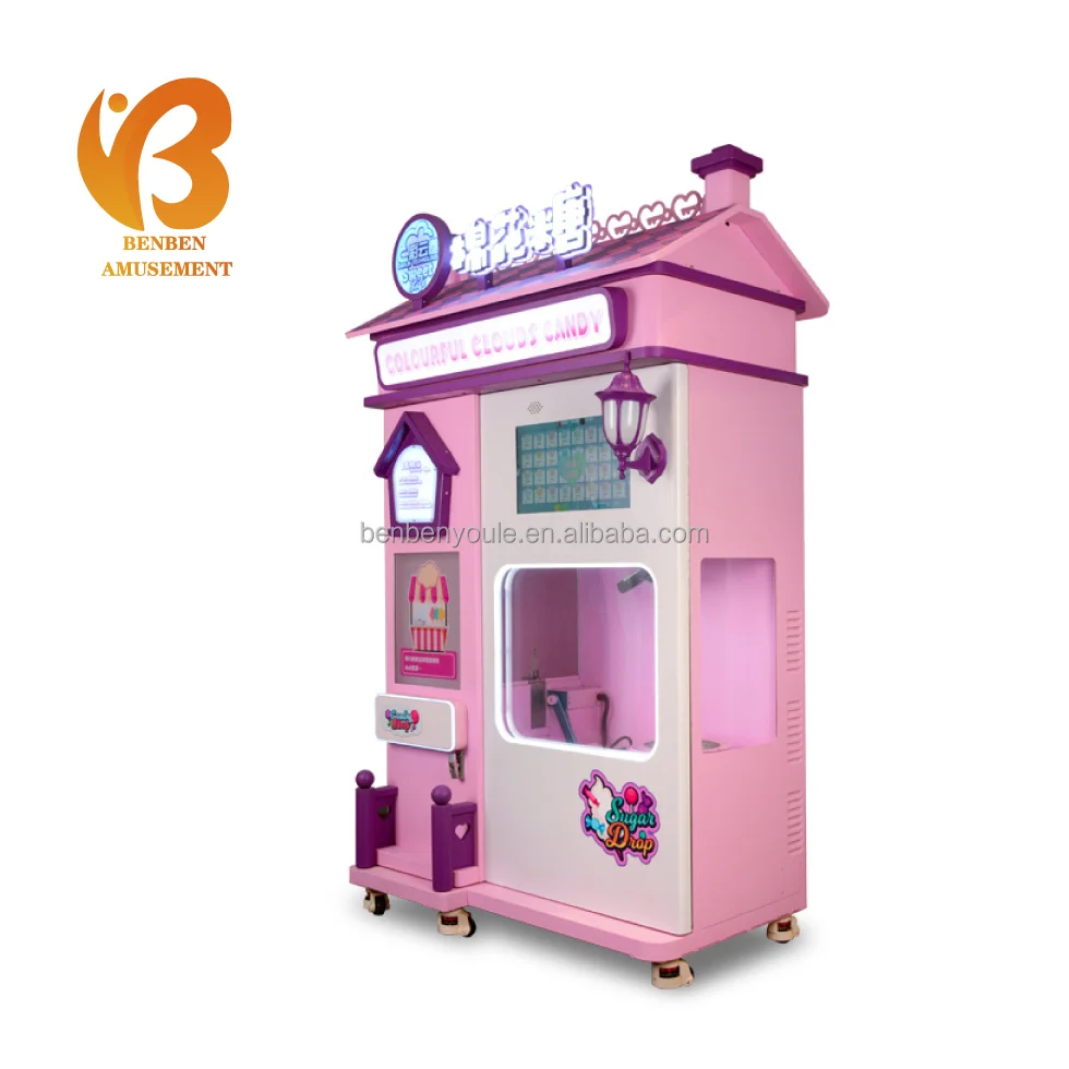 Supermarket Use Robot Large Capacity Coin Operated 3000W Automatic Cotton Candy Vending Machine With Touch Advertising