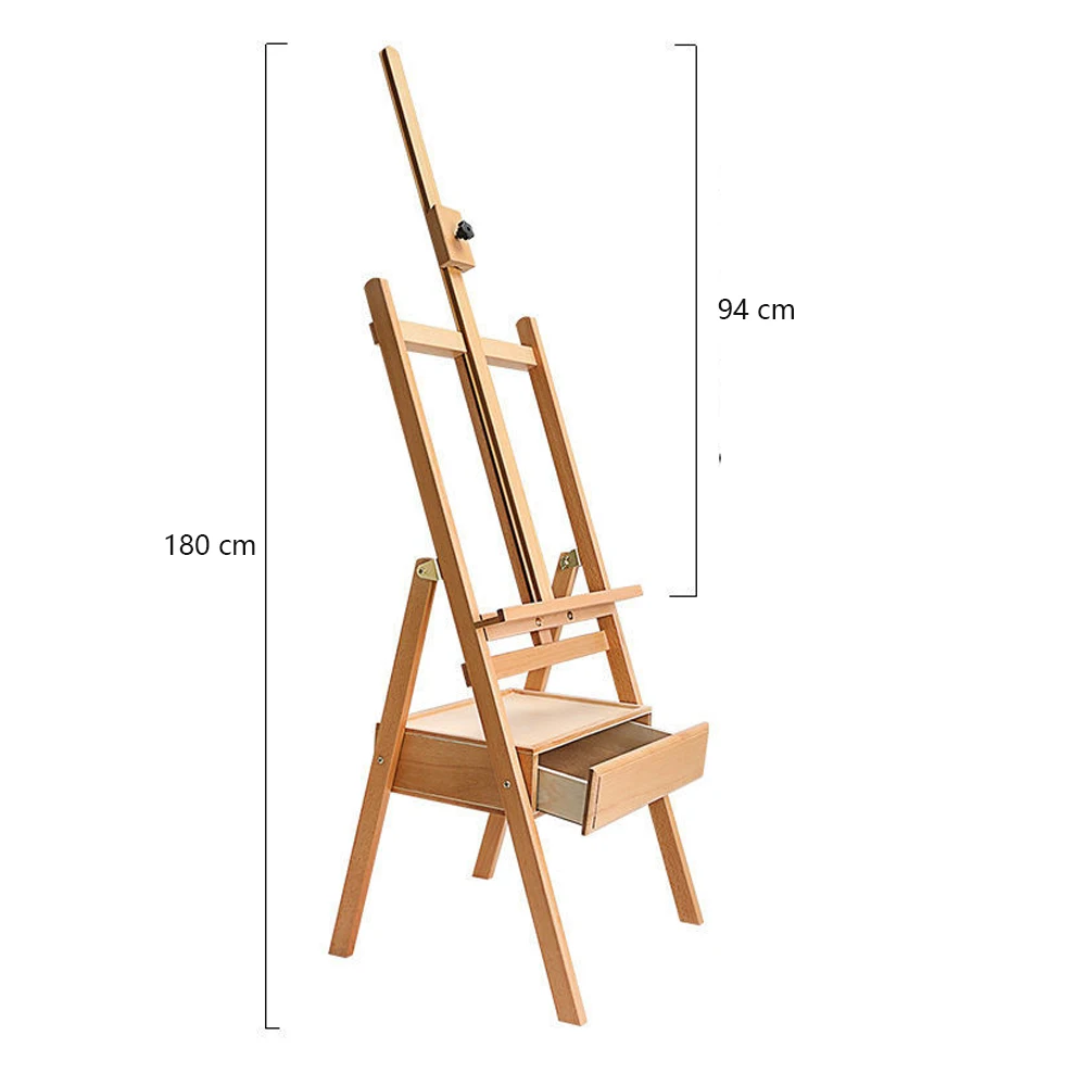 Beech Wood H-Frame Artist Canvas Easel Wooden Artist Studio Easel Stand With Drawer For Oil Painting