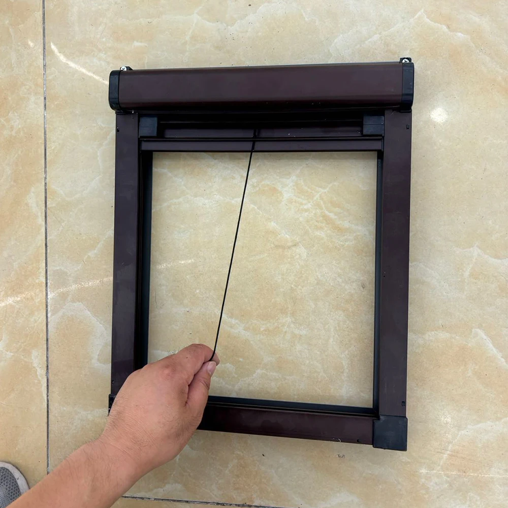 Pull down mosquito net sliding retractable hardware door roller aluminum black frame insect fiberglass screen windows