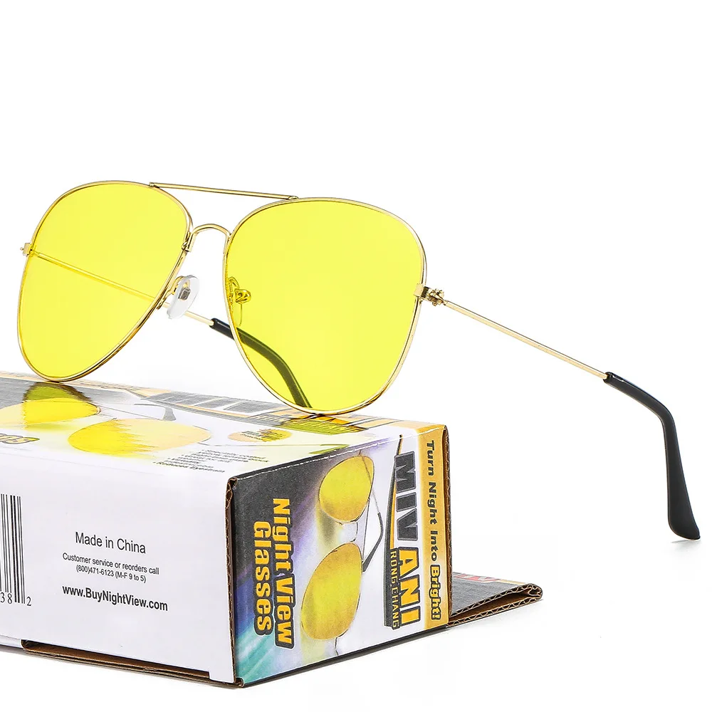metal aviation yellow lens night driving view glasses sunglasses night vision glasses