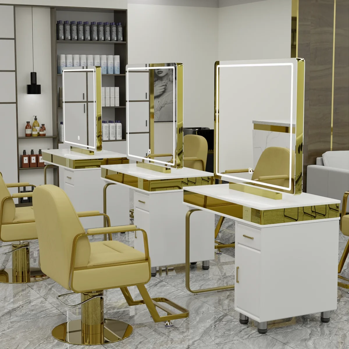 Factory Direct Beauty Salon Hair Dressing LED mirror makeup station 2 person  Mirror table