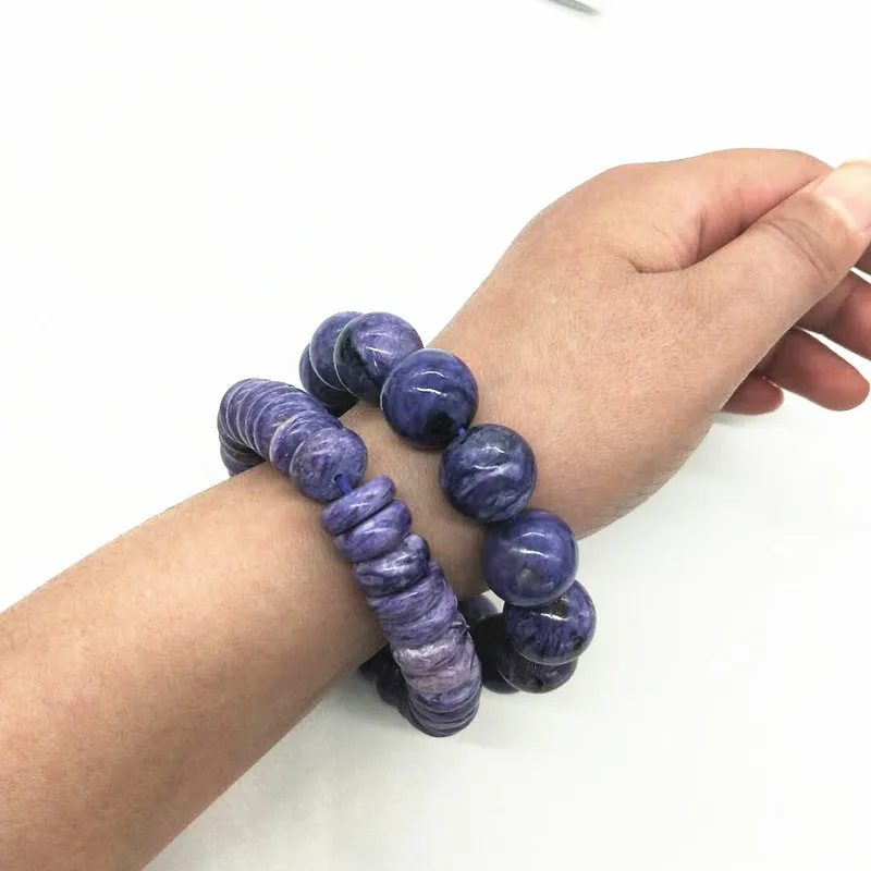 Бесплатная доставка, подарки с кристаллами, высококачественные браслеты из 100% натурального фиолетового хароита, Исцеляющие бисером, браслет из кристаллов для оптовой продажи